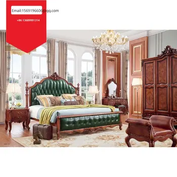 Европейский комплект мебели для спальни, роскошная кровать с пуговицами в королевском французском стиле, зеленый комплект для спальни