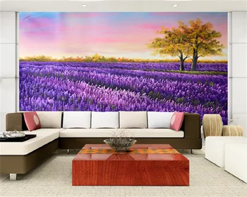 Пользовательские обои HD ручная роспись фиолетовая лаванда дерево удачи пейзажная живопись гостиная телевизор диван фон настенная роспись