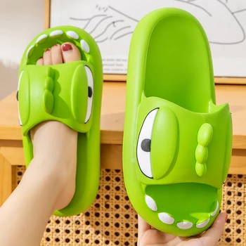 Летние модные тапочки для детей, милый динозавр, нескользящие износостойкие уличные сандалии для мальчиков, детская обувь для родителей