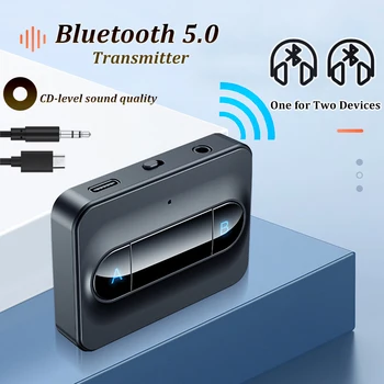 Передатчик Bluetooth 5.0 Портативный аудиопередатчик 3,5 мм Разъем AUX Стерео Музыка Беспроводной адаптер для ПК Телевизор Наушники Динамик