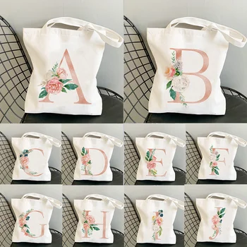 Женские холщовые сумки через плечо Модные женские сумки Повседневные сумки с алфавитом Цветочный дизайн Сумка для литературных книг Многоразовая сумка для покупок