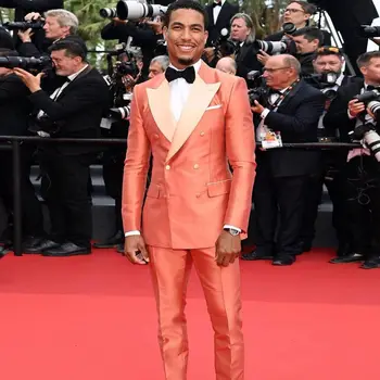 Сшитый на заказ оранжевый блестящий атласный пиджак, 2 предмета одежды, куртка, брюки, блейзер, брюки, свадебная одежда, мужские костюмы, двубортные комплекты
