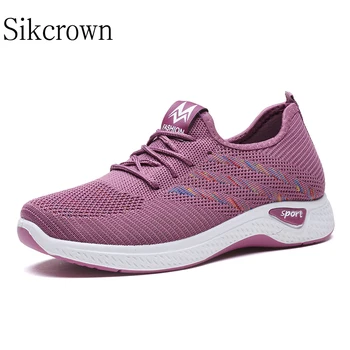 Фиолетовая женская обувь, кроссовки, Модные дышащие кроссовки для бега, легкая Спортивная обувь для занятий спортом на открытом воздухе, амортизирующая Женская обувь для тренировок