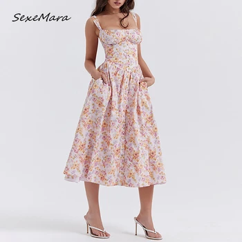 Женское элегантное платье с цветочным принтом на пуговицах 2023, модная летняя винтажная одежда А-силуэта