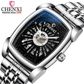 Мужские часы CHENXI Fashion с квадратным циферблатом, автоматические механические наручные часы, водонепроницаемые светящиеся мужские кварцевые часы из нержавеющей стали