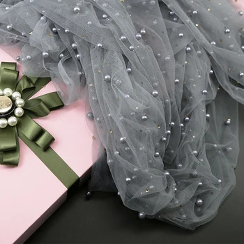 Сетчатая ткань с жемчугом и стразами ручной работы для декоративного оформления свадебного платья, дизайнерская модная ткань для сцены
