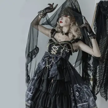 Оригинальный дизайн Coalfell, Лолита, Девушка-демон верхом на драконе, Готическое платье на темных бретелях JSK