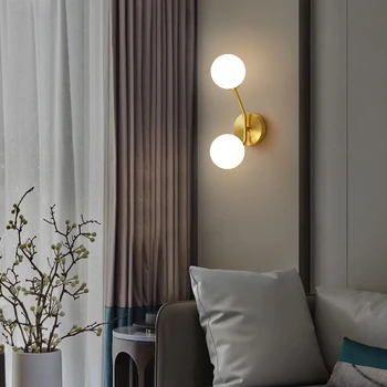 Скандинавский латунный настенный светильник прикроватная тумбочка для спальни, лампы для прохода в гостиную, Современный кабинет, коридор для чтения с 2/4 головками, настенные бра