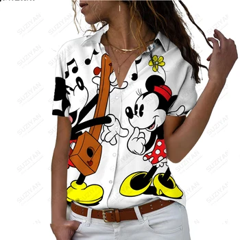 Летняя новая женская рубашка с коротким рукавом, свободная шифоновая рубашка в повседневном стиле с принтом Disney, Дышащий Удобный женский элегантный топ