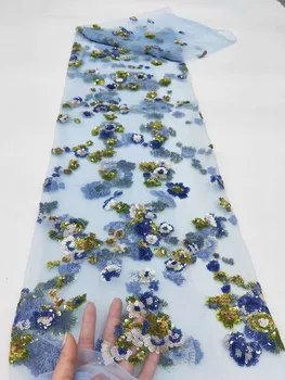 Новые поступления 2023 Ткань с 3D вышивкой блестками Французский тюль сетка Африканская ткань Кружево Для вечерних платьев Свадьбы Вечеринки