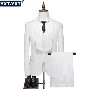 Черно-белые мужские костюмы Новинка 2023 года в деловом стиле, полосатый блейзер, брюки, жилет, комплекты из 3 предметов, деловой свадебный мужской костюм для официальных вечеринок