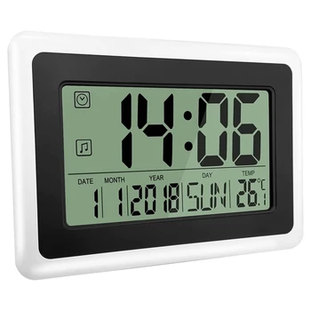 Цифровые часы с календарем и температурой, будильник с большим ЖК-экраном с очень большими цифрами, легко читаемый и настраиваемый