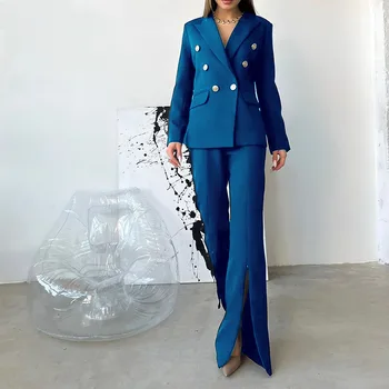 2023 Элегантная, простая и удобная женская одежда, весенне-осенний костюм с длинными рукавами, деловой костюм, брюки, комплект из двух предметов