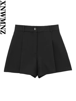 XNWMNZ 2023 Женские модные плиссированные шорты с высокой талией, женские повседневные универсальные женские шикарные шорты на молнии