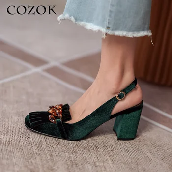 Летние зеленые сандалии, женские бархатные туфли-лодочки с откидывающейся спинкой, сандалии в стиле ретро с кисточками, одиночные туфли Мэри Джейн, профессия светской львицы.