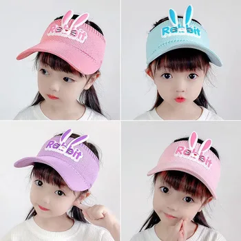 Эластичная детская солнцезащитная шляпа, летняя дышащая солнцезащитная кепка с козырьком для мальчиков и девочек, детская бейсболка с милым кроликом, пустой цилиндр