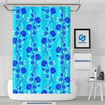 Sinonarui Blue Flower Design Водонепроницаемые занавески для душа из экологически чистой полиэфирной ткани для украшения ванной комнаты