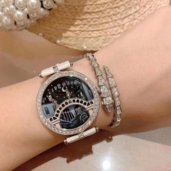 2023 новые женские часы, кварцевые часы, кожаные часы, инкрустированные бриллиантами, роскошный темпераментный подарок для подруги и жены