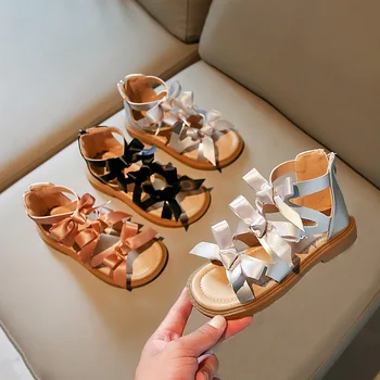 Красивые туфли с бантиками-бабочками Для девочек, Босоножки на платформе, Босоножки Роскошного бренда, Дизайнерская детская обувь, Модельная обувь для девочек, F12211