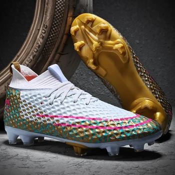 Новое поступление футбольной обуви Мужские футбольные спортивные ботинки с золотой подошвой и шипами Настоящие бутсы для профессионального мини-футбола