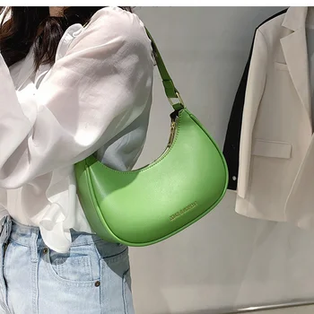 Bolsa de ombro pequena para mulheres, bolsa verde simples de alta qualidade de couro pu, bolsa de mão feminina de marca de luxo,