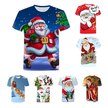 Мужская женская рождественская футболка с Санта-Клаусом, короткий рукав, крутая футболка с 3D-принтом в канун Рождества