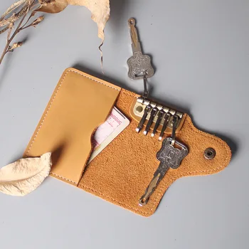 Брелок из натуральной кожи Для мужчин и женщин, держатель для ключей, сумка-органайзер, кошелек для ключей от автомобиля, ключница, чехол для ключей, мини-сумка для карт