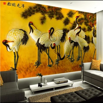 фон для телевизора с тиснением beibehang crane crane lifelong на заказ большие фресковые зеленые обои papel de parede para quarto
