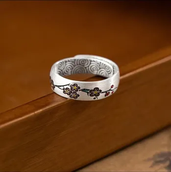 Кольцо с одной сливой с эмалью RD, Мужское и женское винтажное кольцо с широко открытыми листьями Абрикоса, Кольцо по старинному методу, Прямые продажи с фабрики