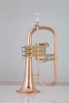 Хит продаж, Bb Flugelhorn, покрытый розовой латунью, металлический музыкальный инструмент, профессиональный, с футляром для мундштука, бесплатная доставка