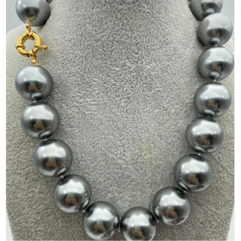 Натуральное 20 мм Таити серое жемчужное ожерелье с круглой раковиной 18 дюймов в стиле AAA, изысканное благородное натуральное