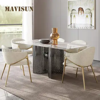 Модная кухонная мебель из массива дерева толщиной 12 мм, два полукруглых стола из нержавеющей стали, Прямоугольный набор обеденных столов